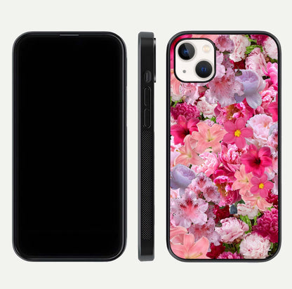 Bloom Crush Fantasy Glass Case for iPhone 16 Pro dual-view layout highlighting edges and premium shine