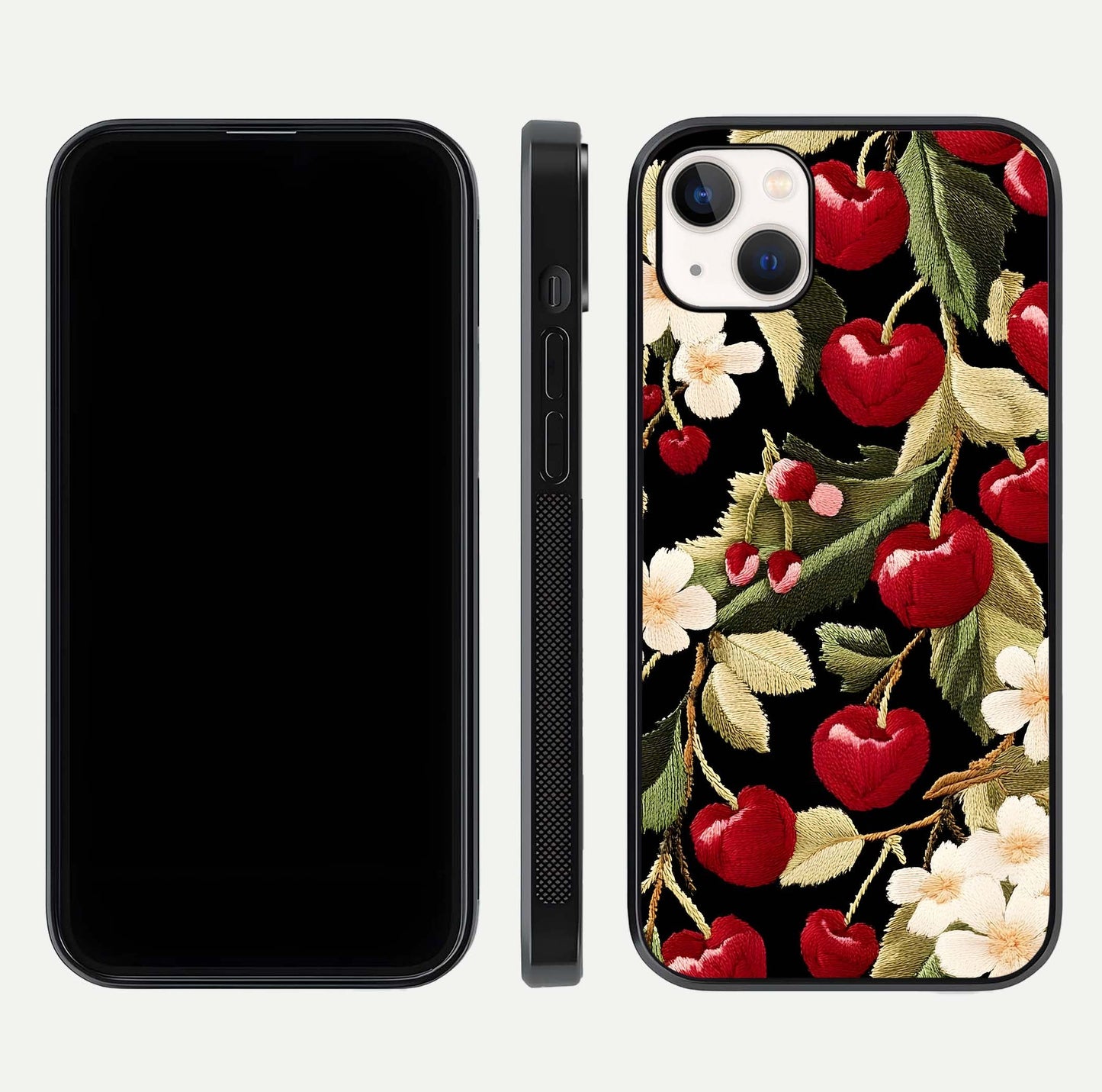 Bloom Thread Art Glass Case for iPhone 16 Pro front-and-back layout showing smooth edges and high-clarity print