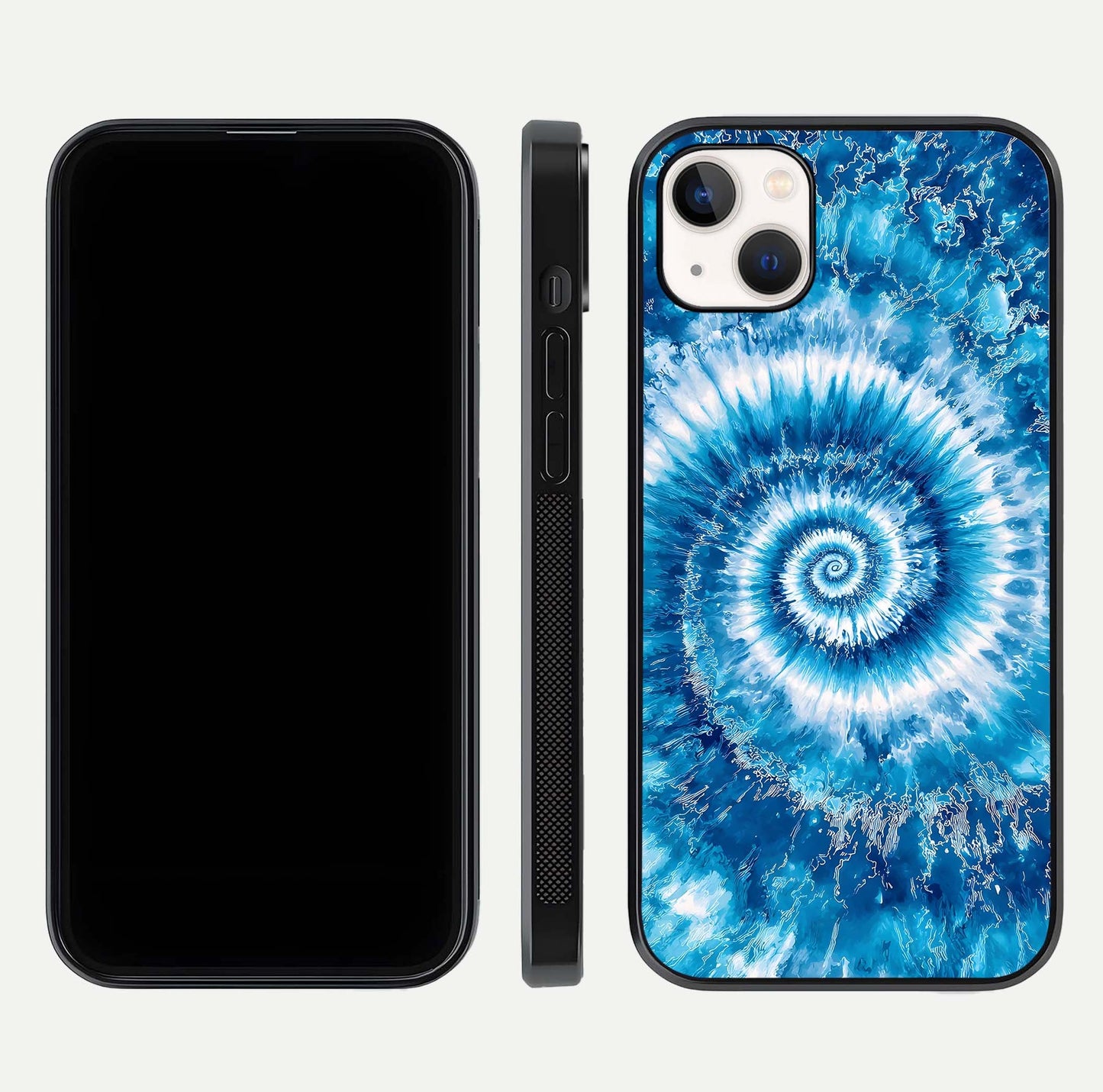 Blue Galaxy Wave Glass Case for iPhone 14 Plus front-and-back layout showing gradient flow and shine clarity