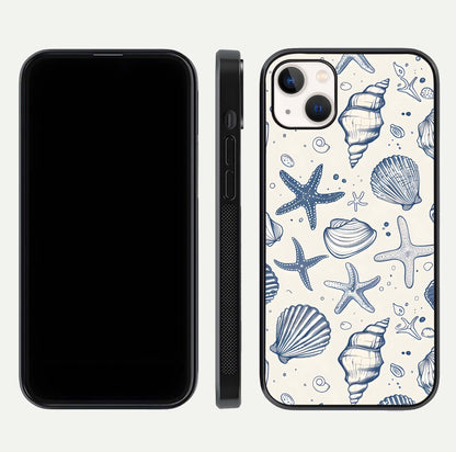 Blue Ocean Outline Glass Case for iPhone 16 Pro front-and-back layout showing minimal wave design and HD gloss