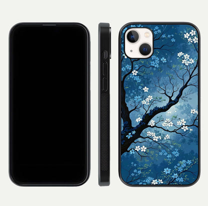 Blue Tree Serenity Glass Case for iPhone 16 Pro front-and-back layout showing gradient background and smooth edges