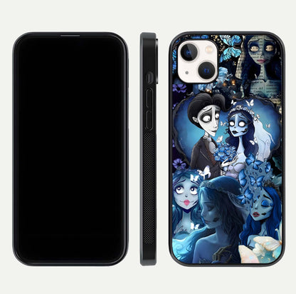 Butterfly Ghost Soul Glass Case for iPhone 14 Plus front-and-back layout highlighting dark art balance and HD shine