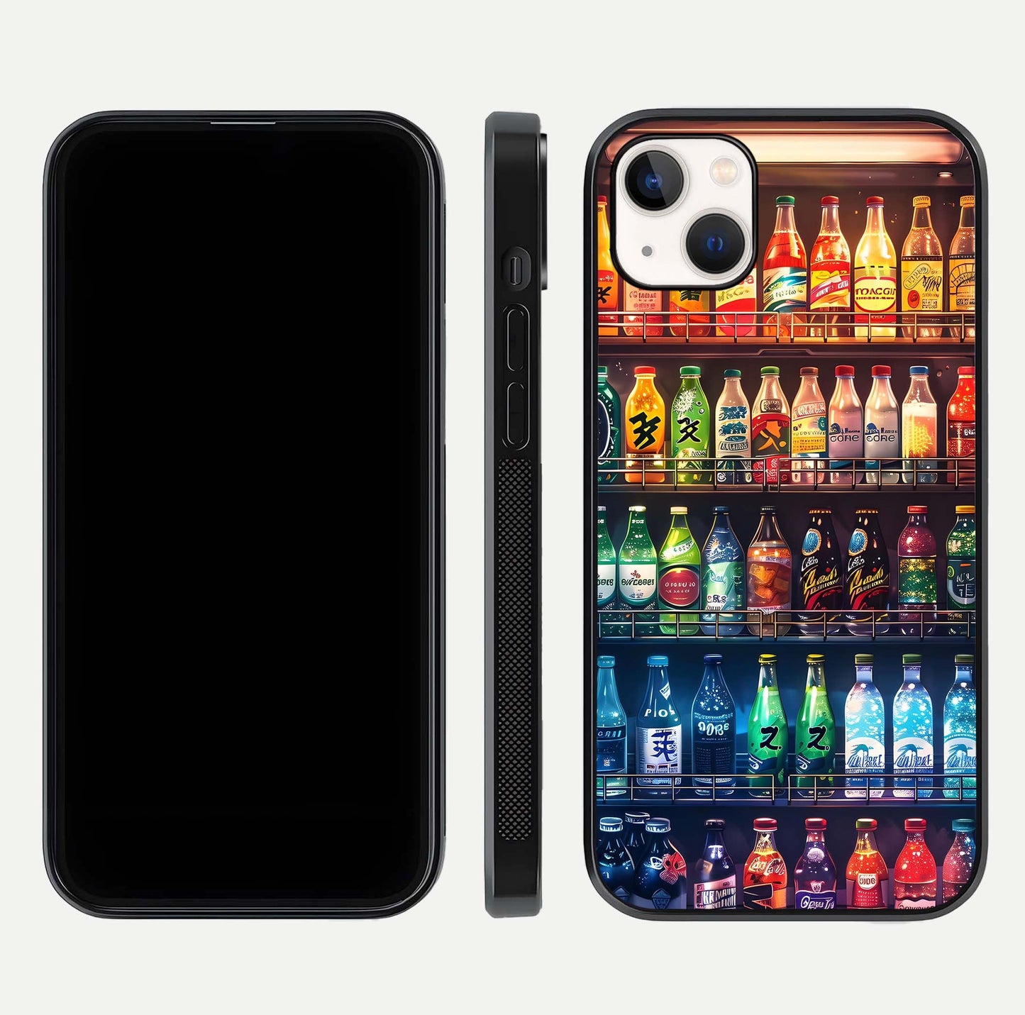 Colorful Soda Bottles Glass Case for iPhone 14 Plus dual-view layout displaying playful tones and gloss clarity
