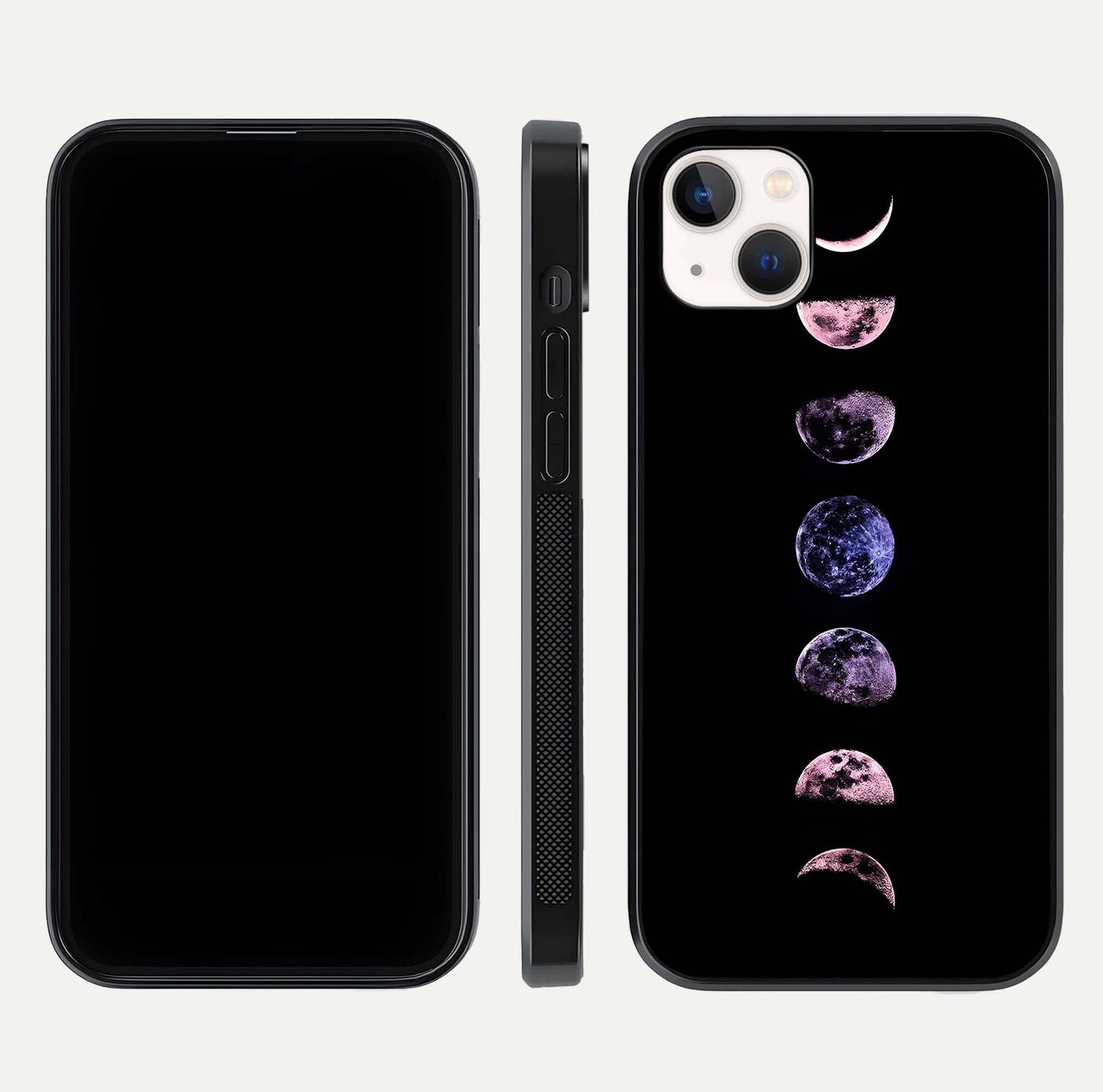 Crimson All Planets Glass Case for iPhone 14 Plus dual-view layout displaying crimson tones and curved edges