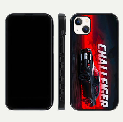 Crimson Challenger Fury Glass Case for iPhone 14 Plus dual-view layout displaying bold tones and edge polish