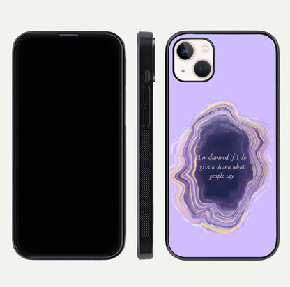 Damned People Quote Glass Case for iPhone 14 Plus dual-view layout displaying modern print and glass clarity