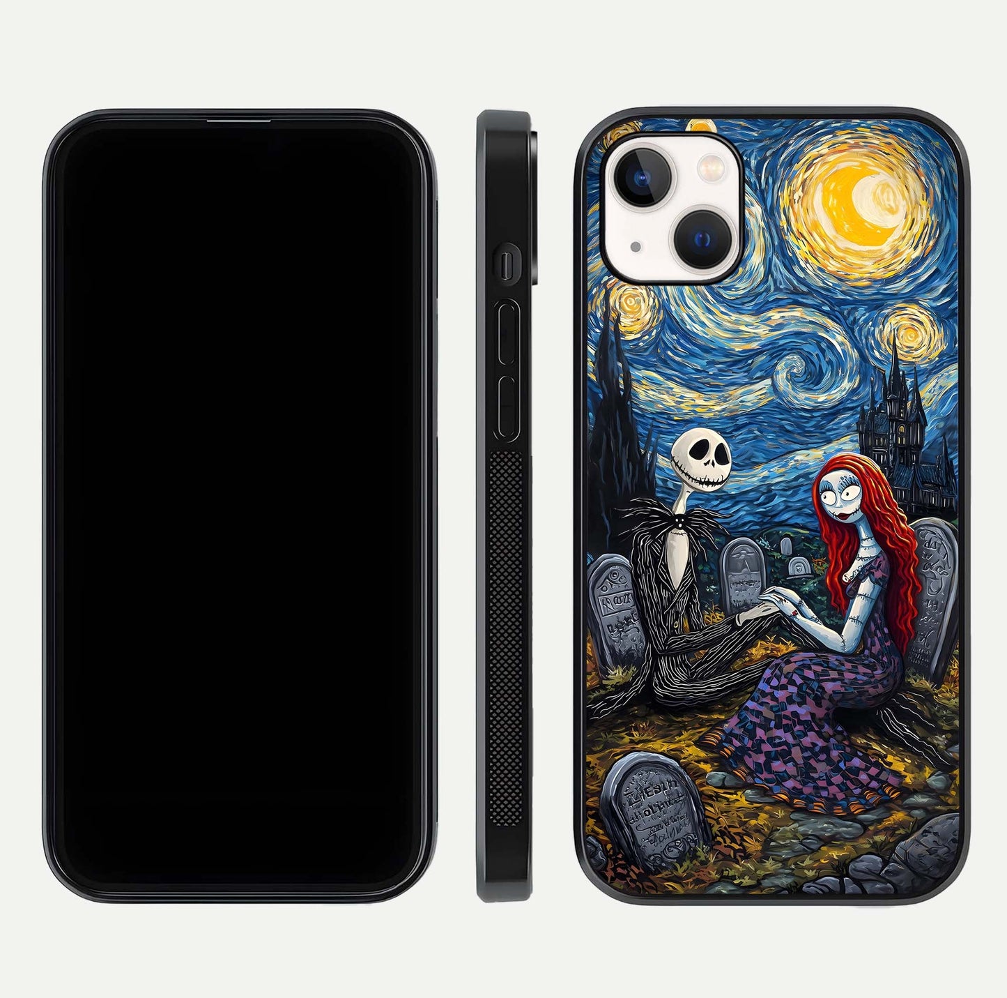 Eternal Night Love Glass Case for iPhone 14 Plus dual-view layout displaying HD art and curved polish