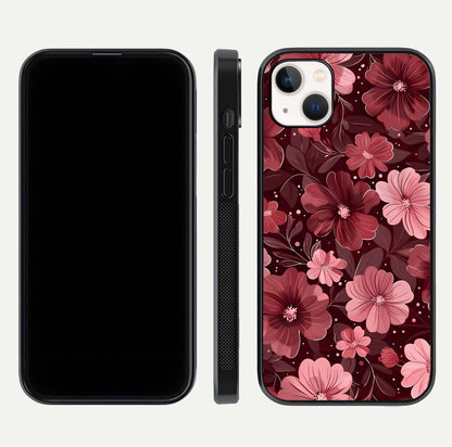 Flower Blush Bloom Glass Case for iPhone 14 Plus dual-view layout displaying HD print and smooth curves