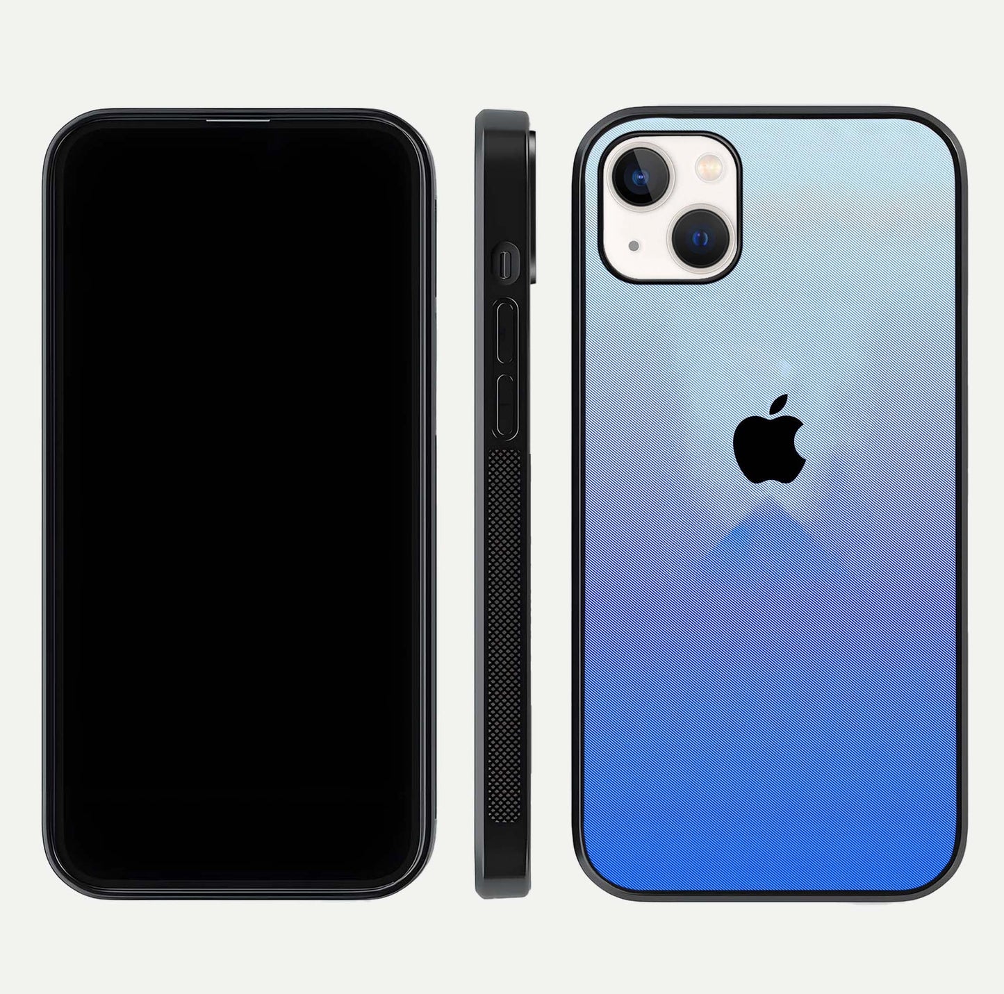 Gradient Apple Vibe Glass Case for iPhone 14 Plus front and back view layout highlighting minimalist Apple design and curved edges