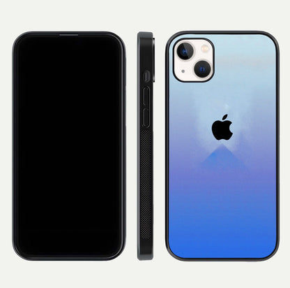 Gradient Apple Vibe Glass Case for iPhone 14 Plus front and back view layout highlighting minimalist Apple design and curved edges