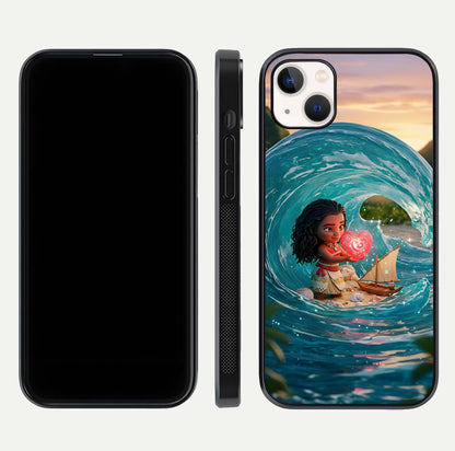 Heart of Ocean Glass Case for iPhone 14 Plus front and back view layout highlighting sea-themed art and curved glass edges