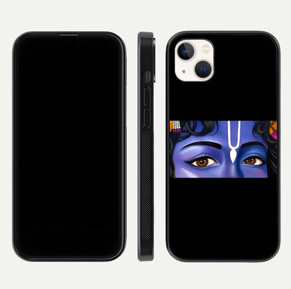 Krishna Eye Glass Case for iPhone 14 Plus front and back view layout highlighting detailed spiritual motif
