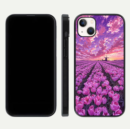 Lavender Dream Skies Glass Case for iPhone 14 Plus front and back view layout highlighting dreamy sky gradient
