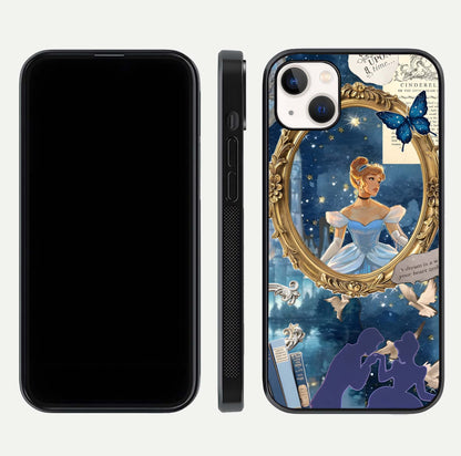 Midnight Queen Glass Case for iPhone 14 Plus front & back layout displaying regal tones and smooth edges