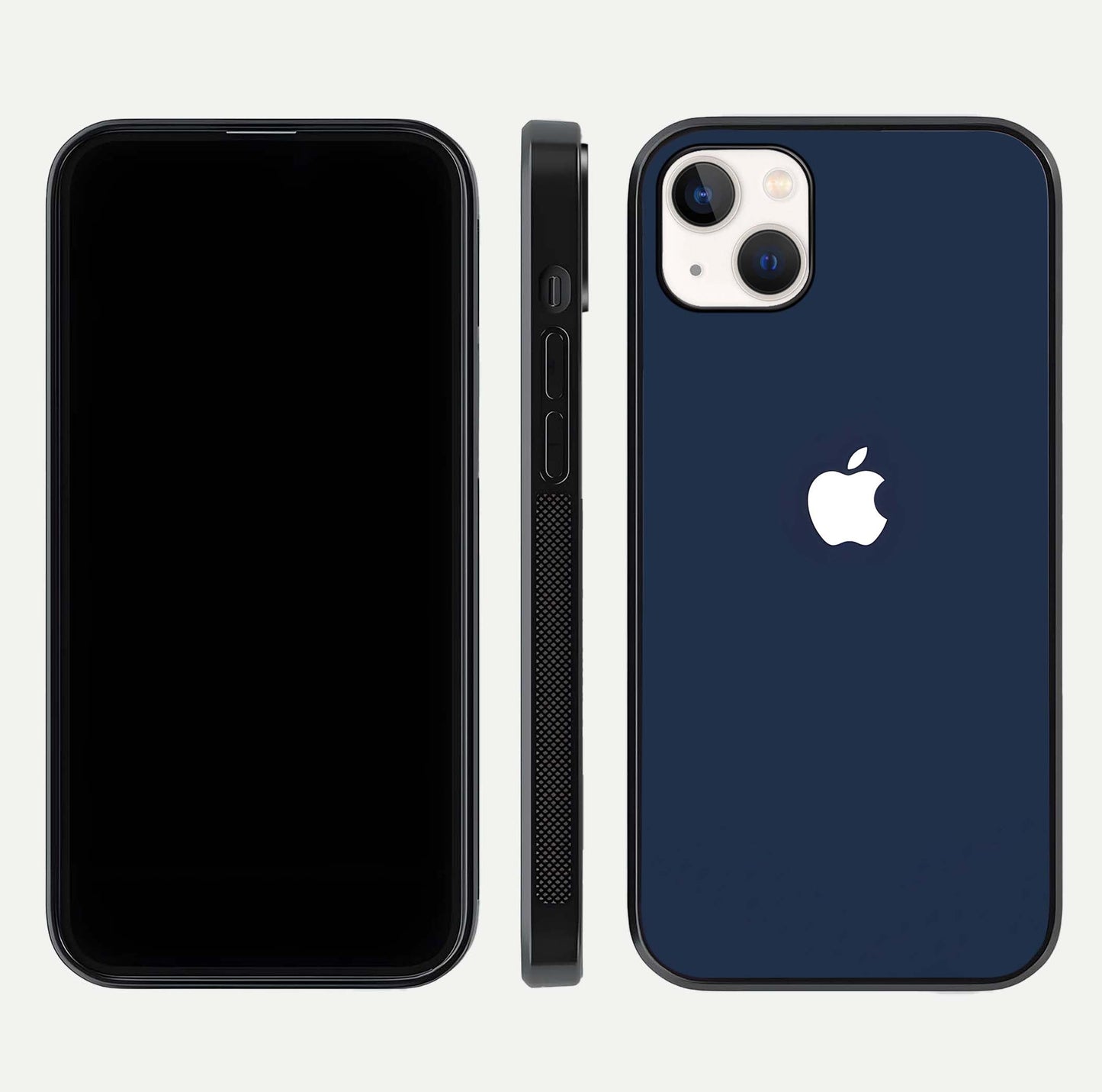 Minimal Apple Night Glass Case for iPhone 14 Plus front & back layout highlighting simplicity and edge curve