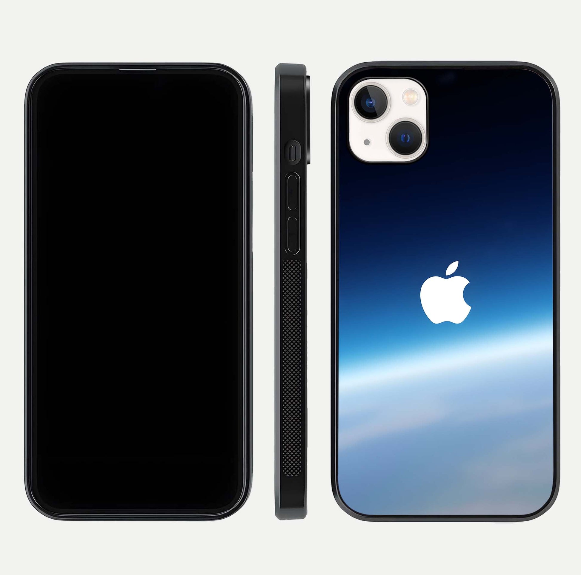 Minimal Apple Sky Glass Case for iPhone 14 Plus front & back layout with clean tone and minimal finish