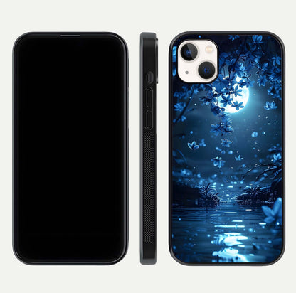 Moonlight Petal Dream Glass Case for iPhone 14 Plus front & back layout highlighting soft pastel tones