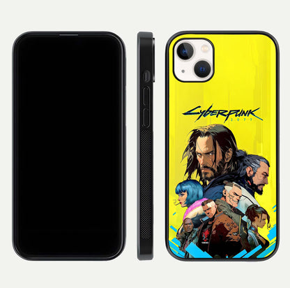 Neon Rebel Genesis Glass Case for iPhone 14 Plus front & back layout highlighting futuristic theme and curves