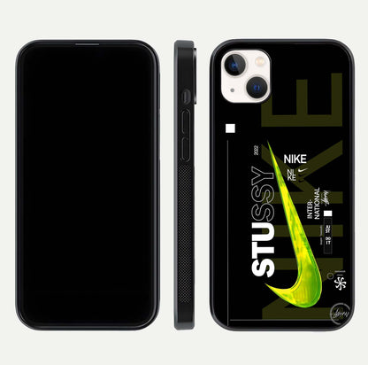 Neon Street Edition Glass Case for iPhone 14 Plus front & back layout highlighting street art vibe and edges