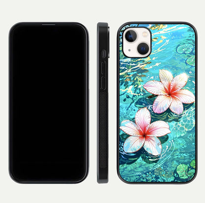 Pink Flowers in Water Glass Case for iPhone 14 Plus front & back layout showing elegant pastel floral tones