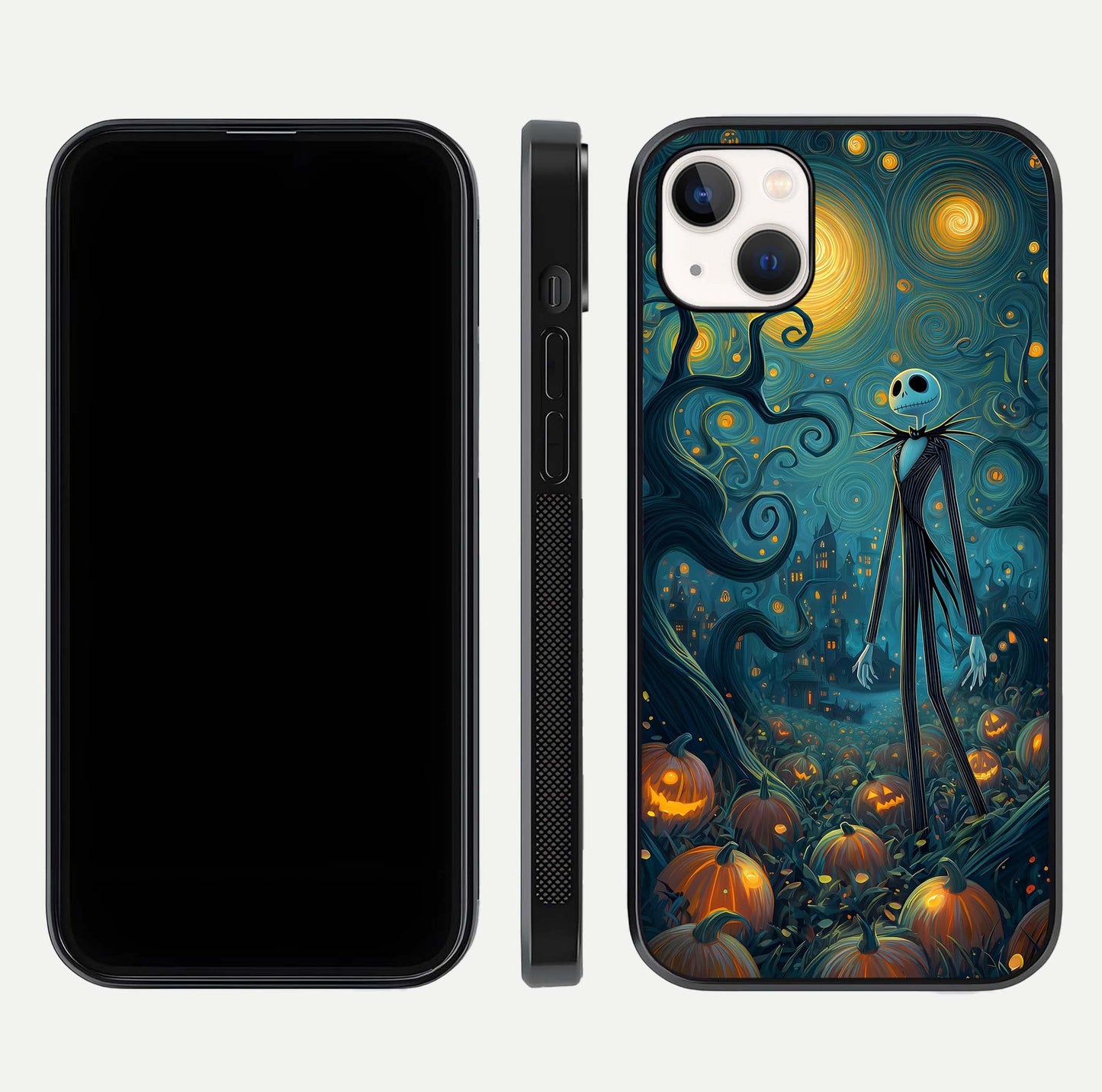 Pumpkin Moonlight Tale Glass Case for iPhone 14 Plus front & back layout showing festive orange tone and edges