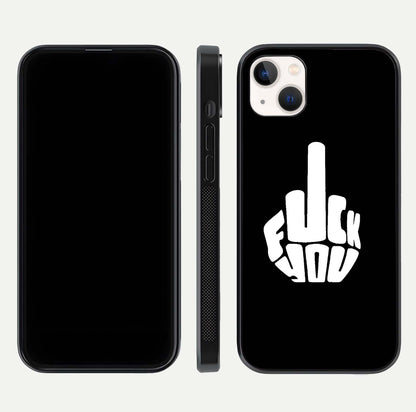 Rebel Mode On Glass Case for iPhone 14 Plus front & back layout showing minimal tone and clean edge fit
