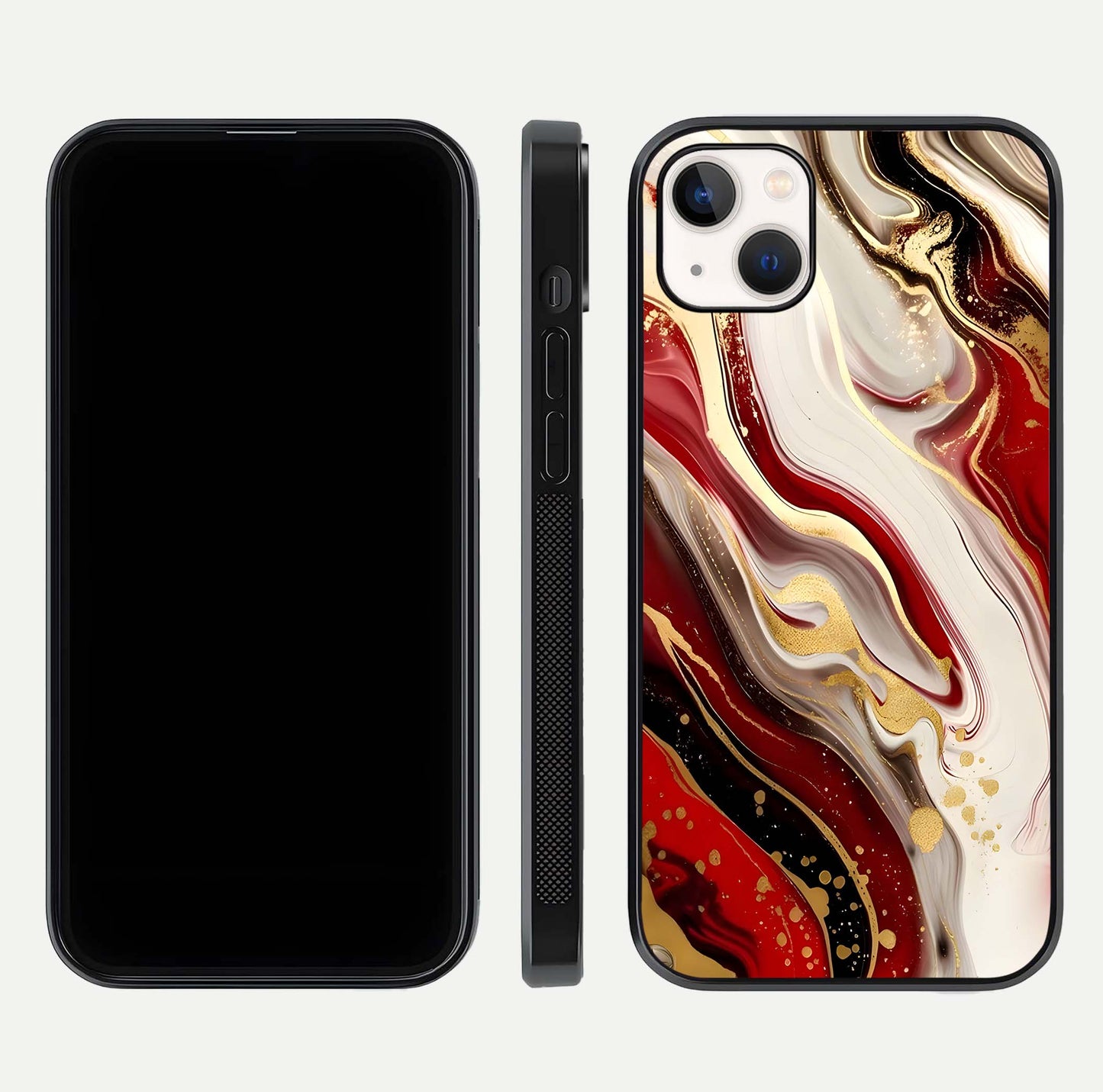 Red & White Marble Glass Case For iPhone 14 Plus