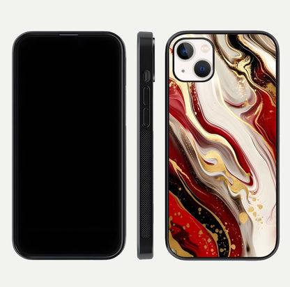 Red & White Marble Glass Case For iPhone 14 Plus