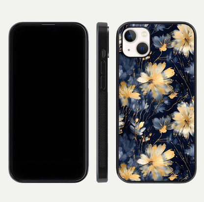 Royal Petal Dream Glass Case for iPhone 14 Plus front & back layout showing floral pattern and clean edge finish