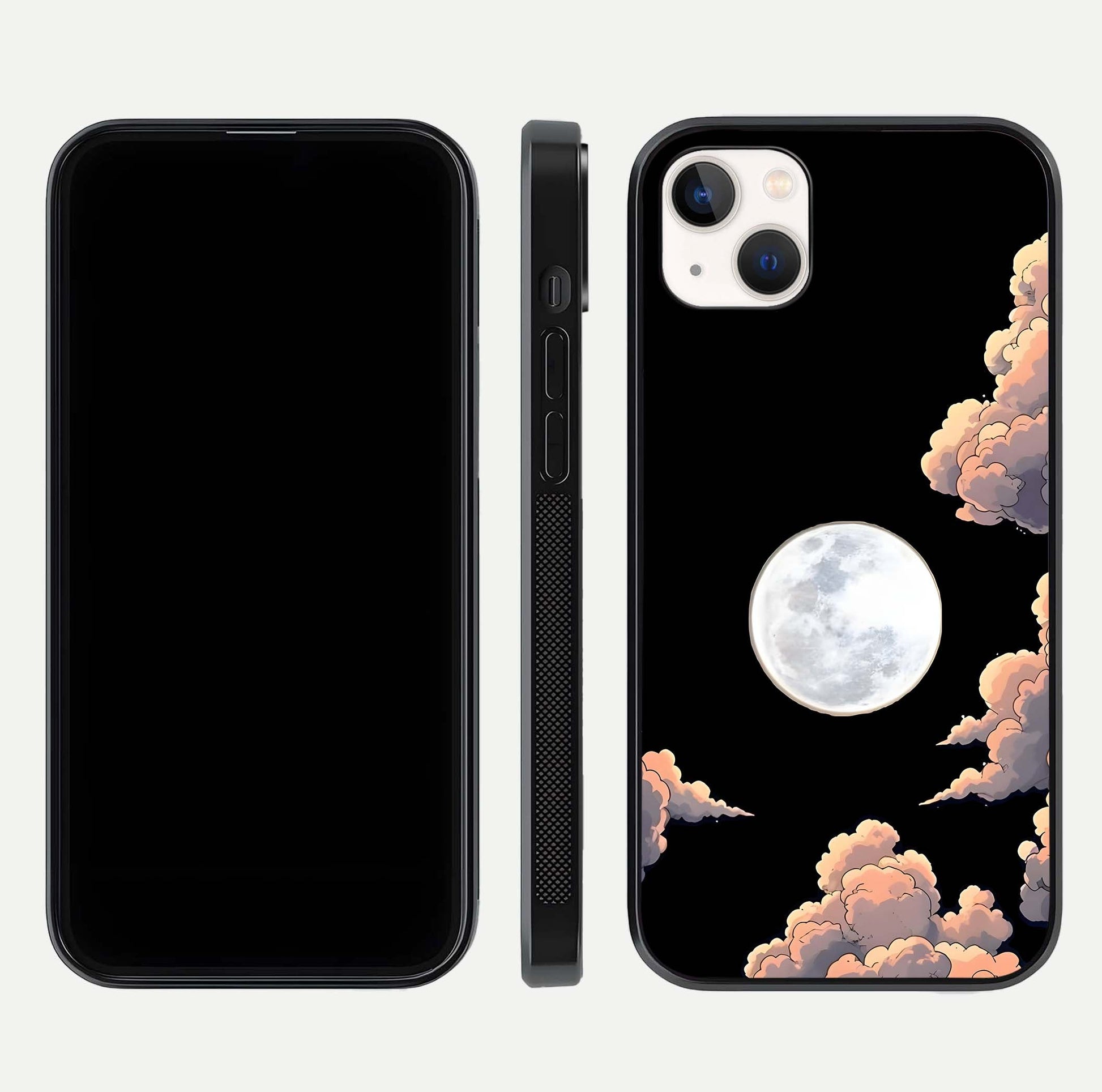 Shade Cloud Moon Glass Case for iPhone 14 Plus front & back layout showing soft gradient tones and edges