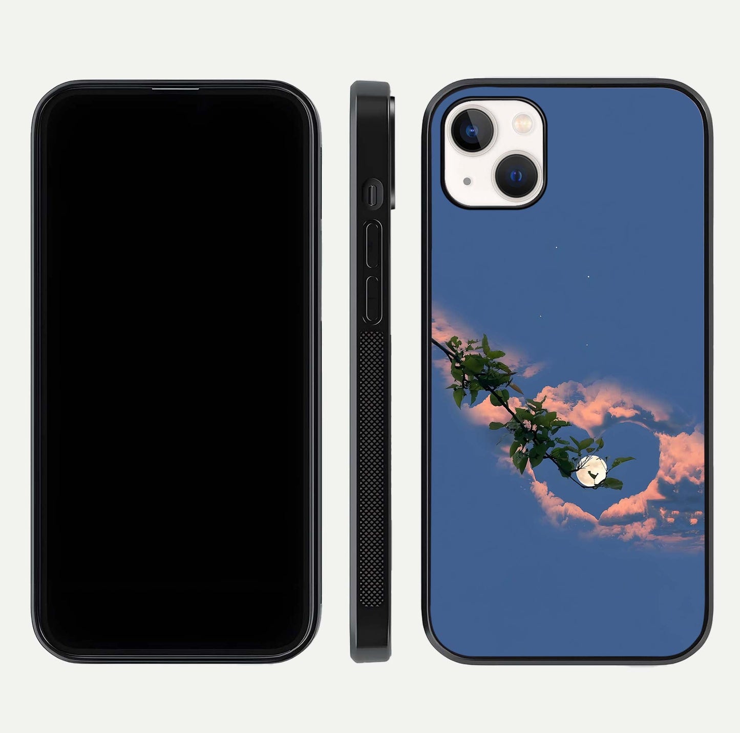 Sky Under Tree Glass Case for iPhone 14 Plus front & back layout showing sky tones and curved glass edge