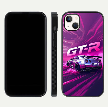 Speed Drift Legend Glass Case for iPhone 14 Plus front & back layout showing bold tones and smooth edges