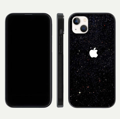 Starry Apple Galaxy Glass Case for iPhone 14 Plus front & back layout showing cosmic tones and sleek edge