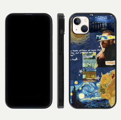 Starry Dream Vision Glass Case for iPhone 14 Plus front & back layout showing star blend and smooth edges