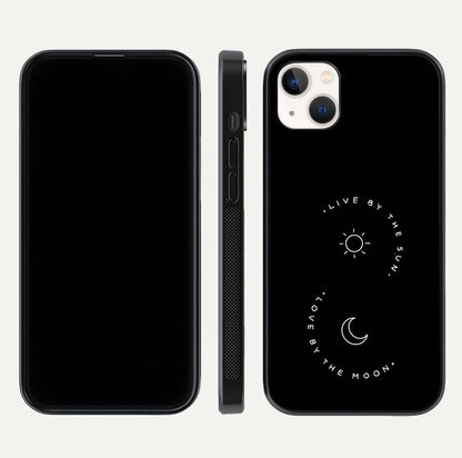 Sun Moon Balance Glass Case for iPhone 14 Plus front & back layout showing smooth gradient and balanced design