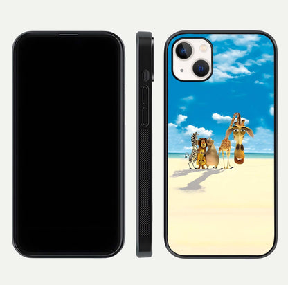 Tropical Fun Squad Glass Case for iPhone 16 Pro front & back layout showing fun pattern and smooth edges