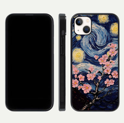 Van Gogh Scenery Glass Case for iPhone 14 Plus front & back layout showing vibrant tones and detailed design