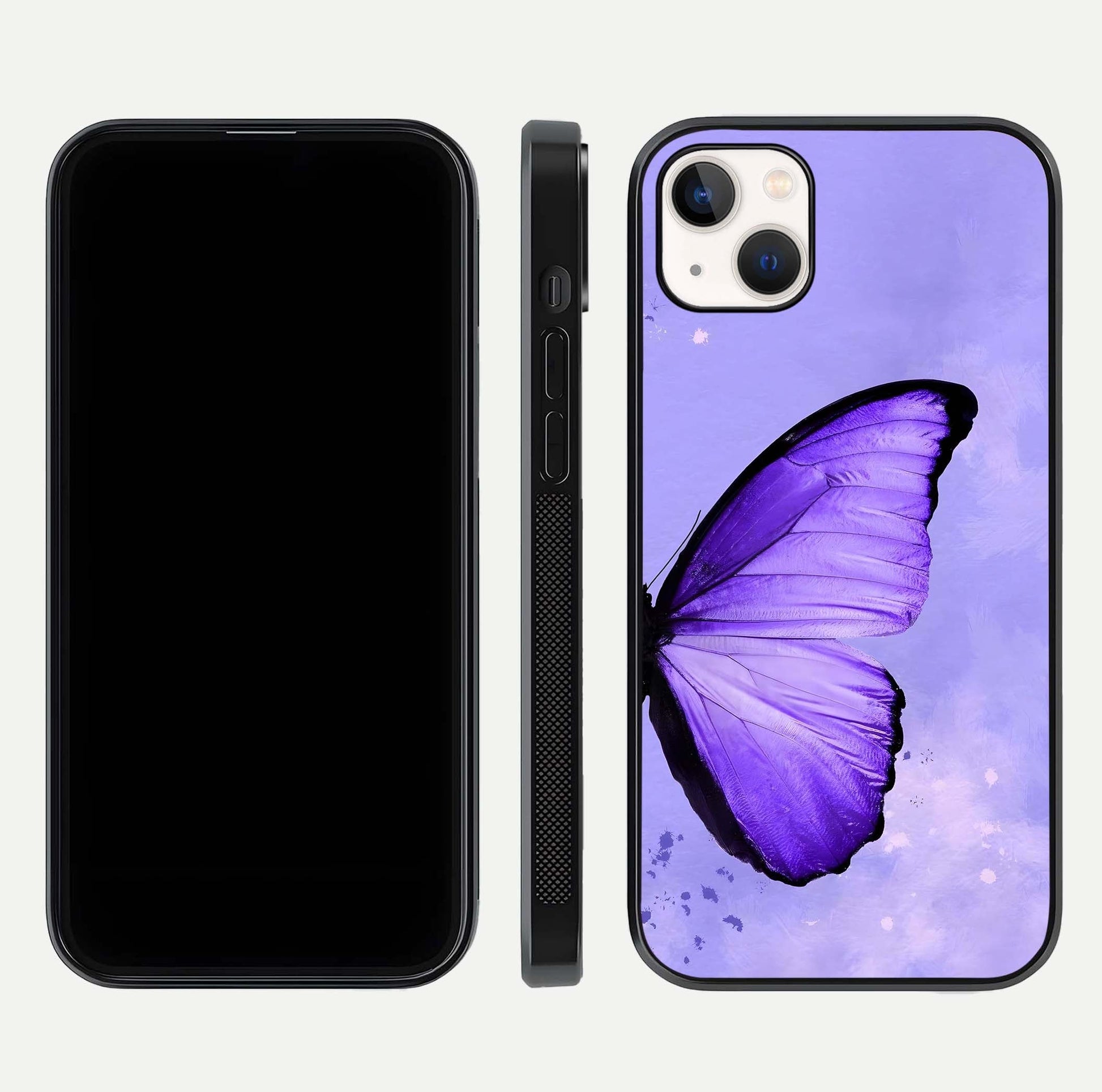 Violet Dream Wing Glass Case for iPhone 16 Pro front & back layout showing violet tones and smooth edges