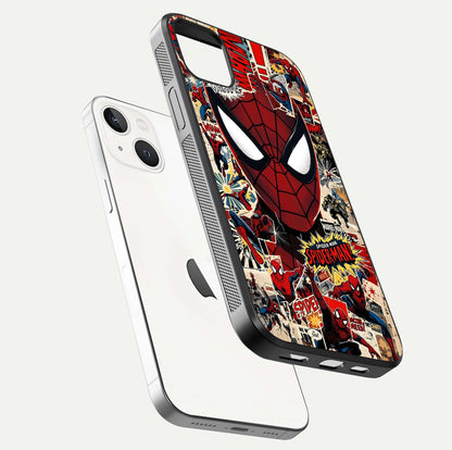 Aesthetic Wonder Spider Glass Case for iPhone 16 Pro floating mockup emphasizing superhero art and glossy reflection