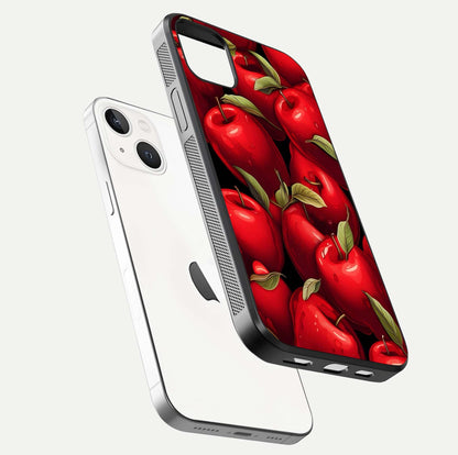 Apple Pattern Glass Case for iPhone 16 Pro floating mockup with smooth edge detailing and pattern clarity