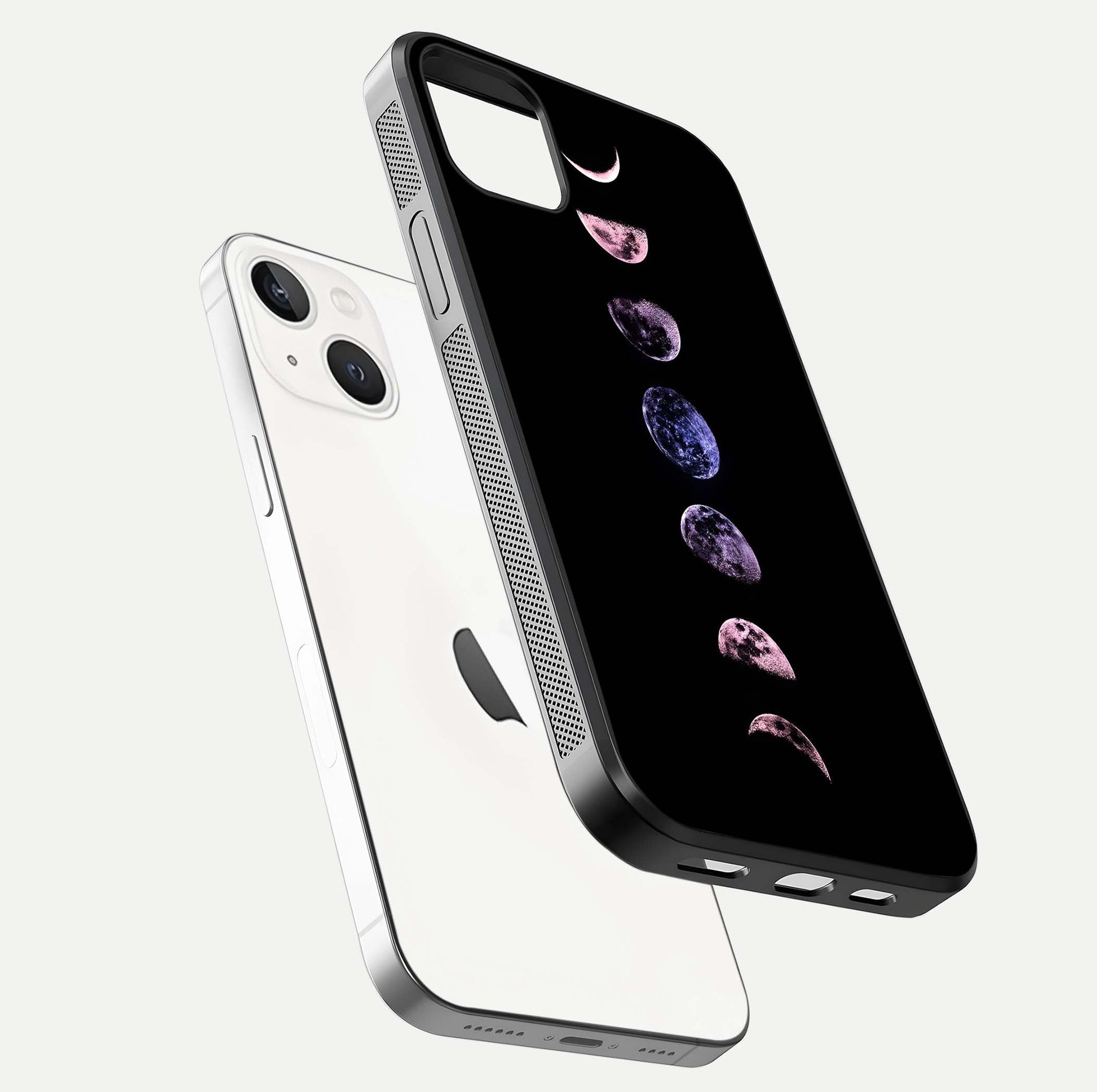 Crimson All Planets Glass Case for iPhone 14 Plus floating mockup showing gloss depth and rich hues