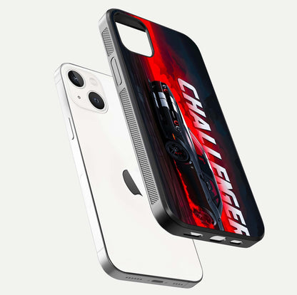 Crimson Challenger Fury Glass Case for iPhone 14 Plus floating mockup showing HD gloss and sleek shine
