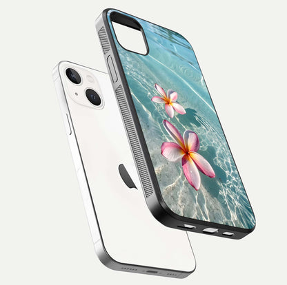 Floating Bloom Bliss Glass Case for iPhone 14 Plus floating mockup showing HD gloss shine and floral texture