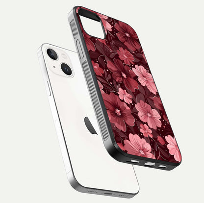 Flower Blush Bloom Glass Case for iPhone 14 Plus floating mockup showing shine polish and elegant look