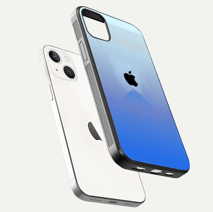 Gradient Apple Vibe Glass Case for iPhone 14 Plus floating dual-view mockup showing gloss polish and gradient blend