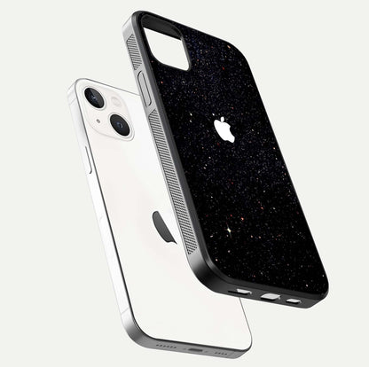 Starry Apple Galaxy Glass Case for iPhone 14 Plus floating dual-view mockup displaying reflection and shine