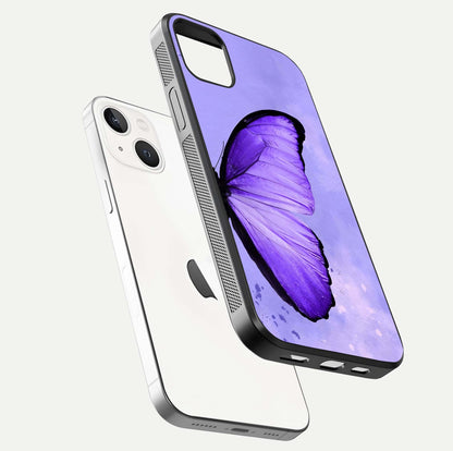Violet Dream Wing Glass Case for iPhone 16 Pro floating dual-view mockup displaying gloss depth and clarity