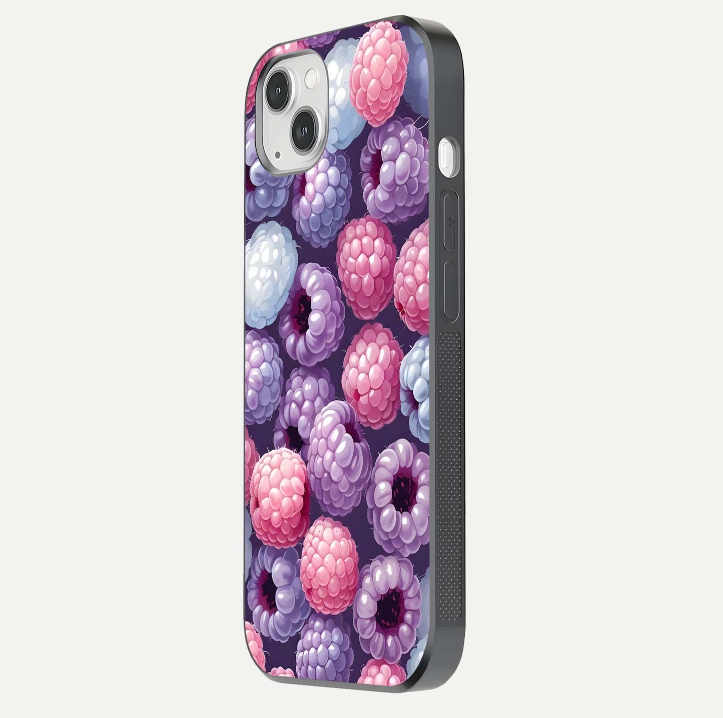 Berry Candy Pop Glass Case for iPhone 16 Pro side-angle image with bright color tones and smooth reflection