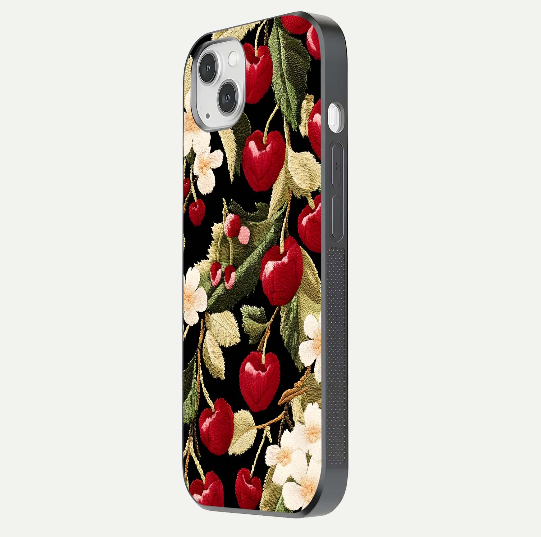 Bloom Thread Art Glass Case for iPhone 16 Pro side-angle image showing texture depth and gloss reflection