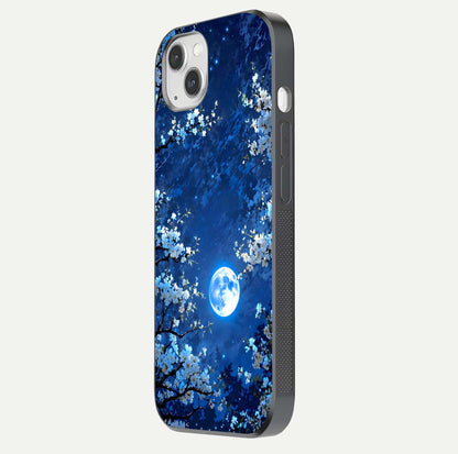 Blossom Moonlight Sky Glass Case for iPhone 16 Pro side-angle view emphasizing moonlight tones and protective edge